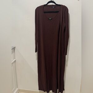 Lulu's Brown Ribbed Knit Two Piece Dress & Cardigan Set